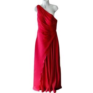 Fuchsia Pink One Shoulder Pleated Chiffon Gown Formal Dress size 12 NEW no Tags